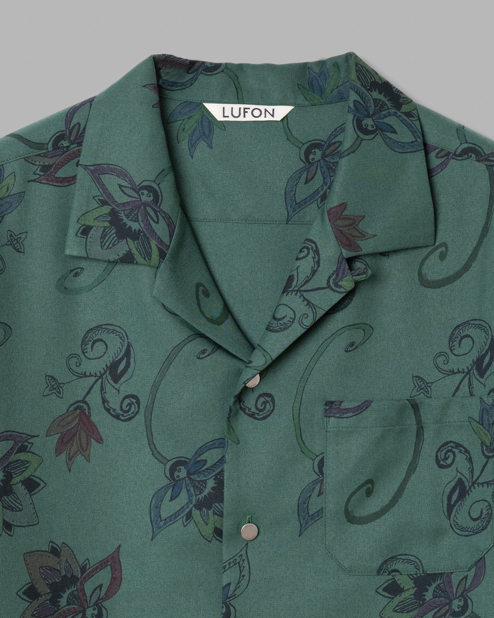 HAND-PAINTED BOTANICAL PRINT OPEN COLLAR SHIRTS - GREEN