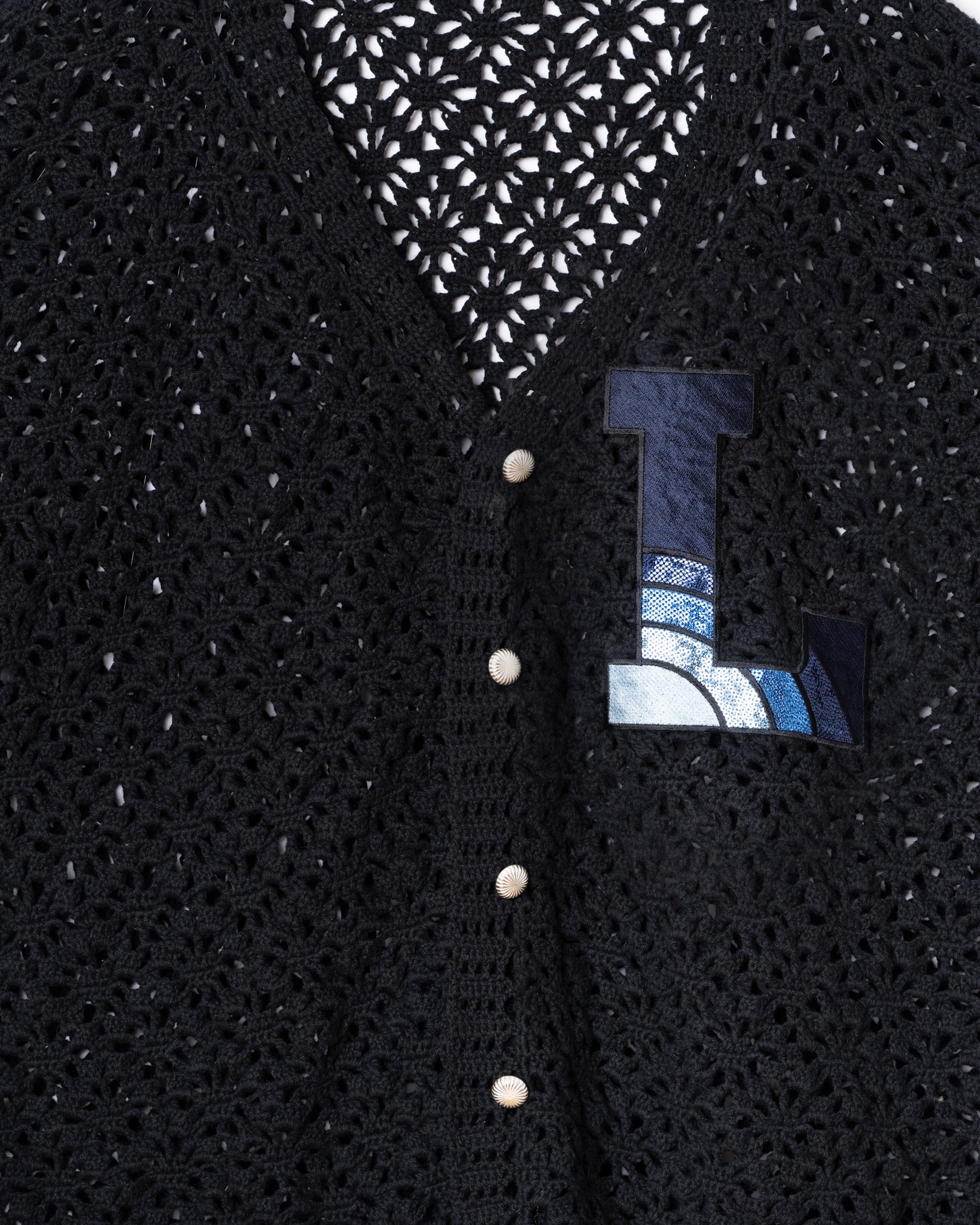 Crochet Hand Knit Cardigan "L" -BLACK