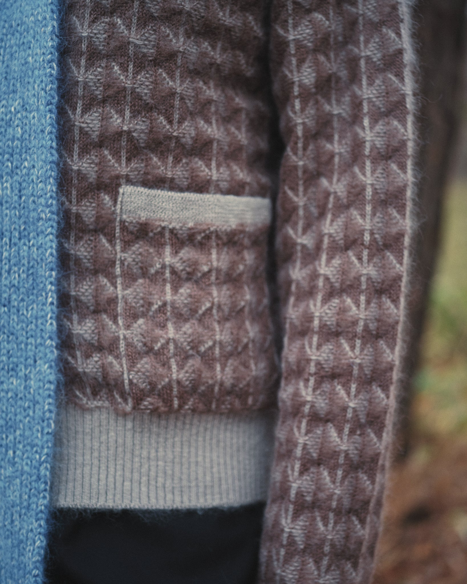 Kid Mohair Jaquard Knit Cardigan --Greige