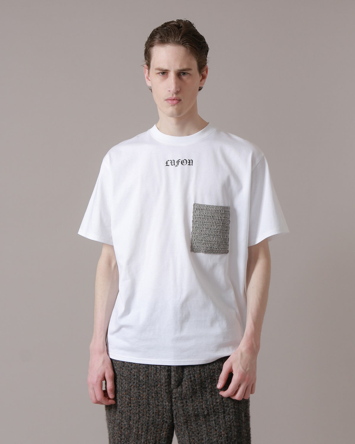 Knit Pocket T-Shirts-WHITE