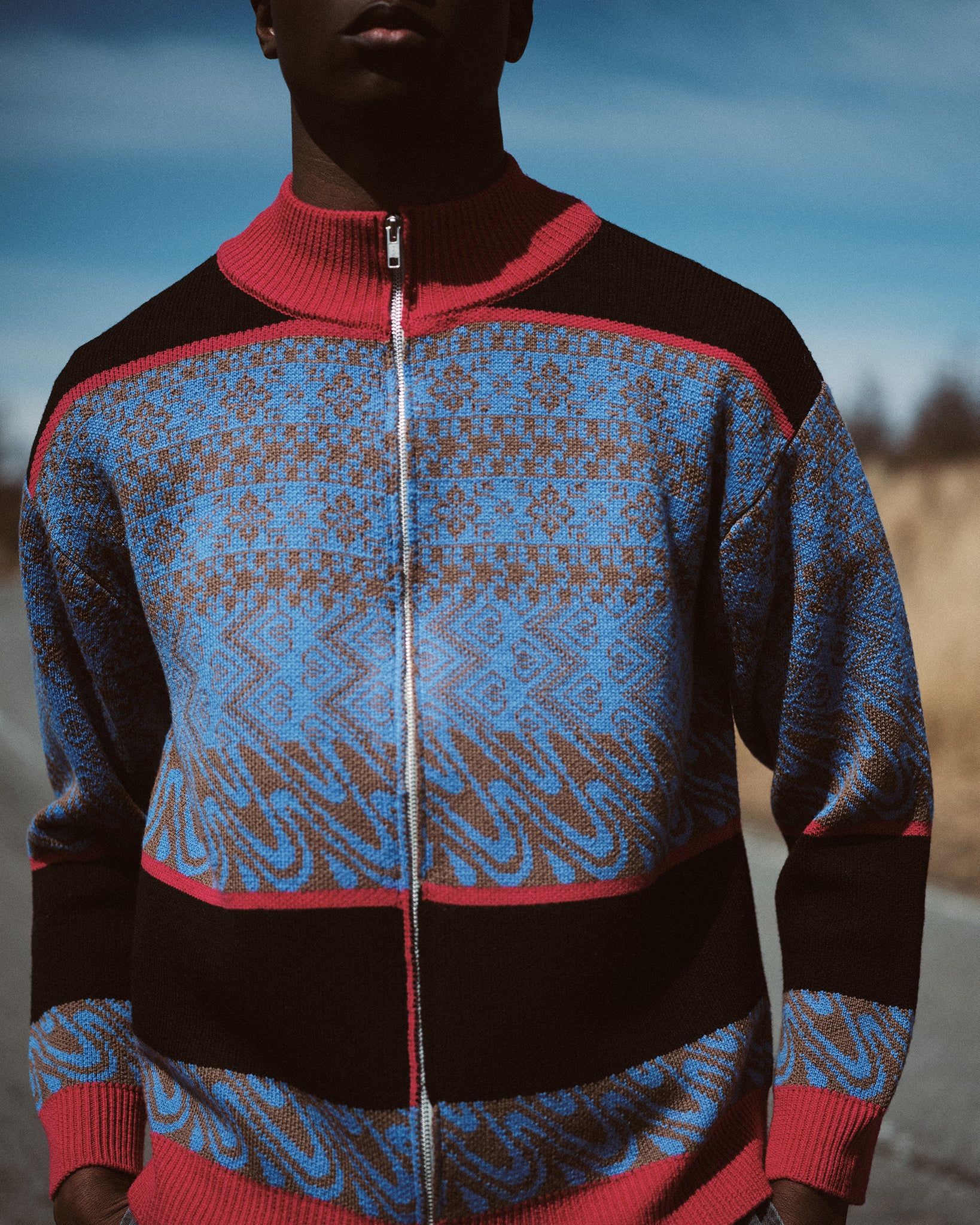 Merino Wool Fairisle Jaquard Drivers Knit -Black/Pink Mix