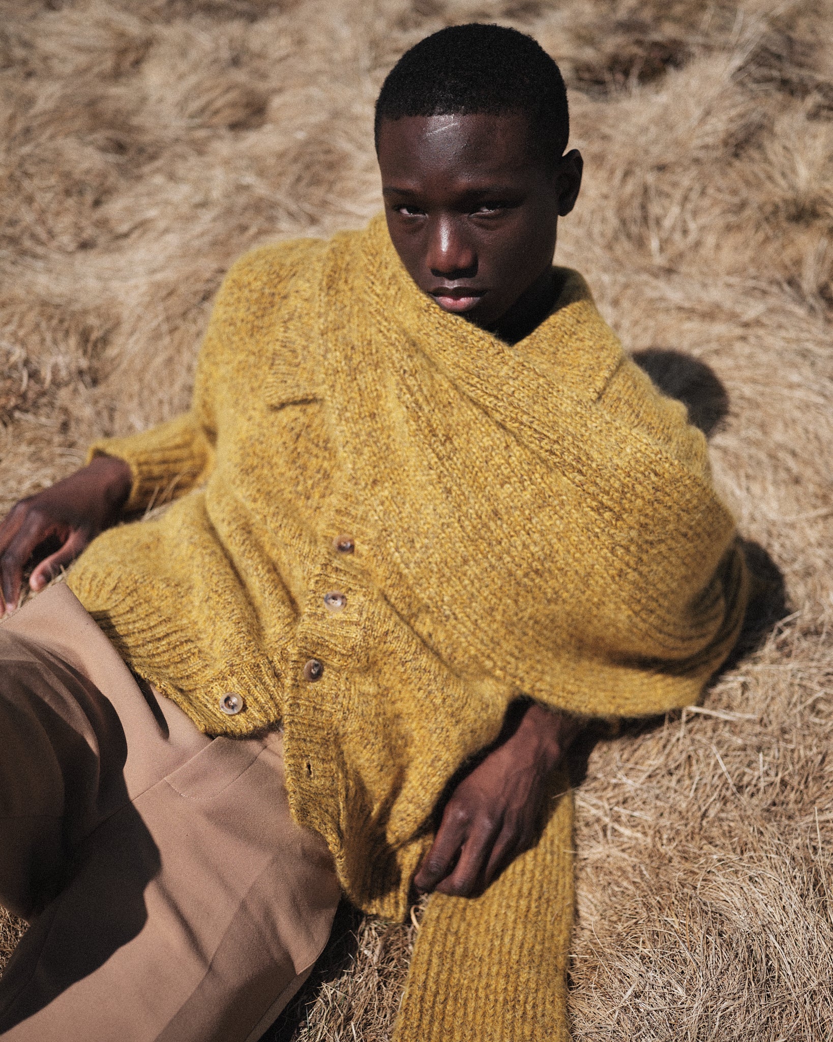 Mohair Silk Nep Knit Shirts Blouson --Yellow