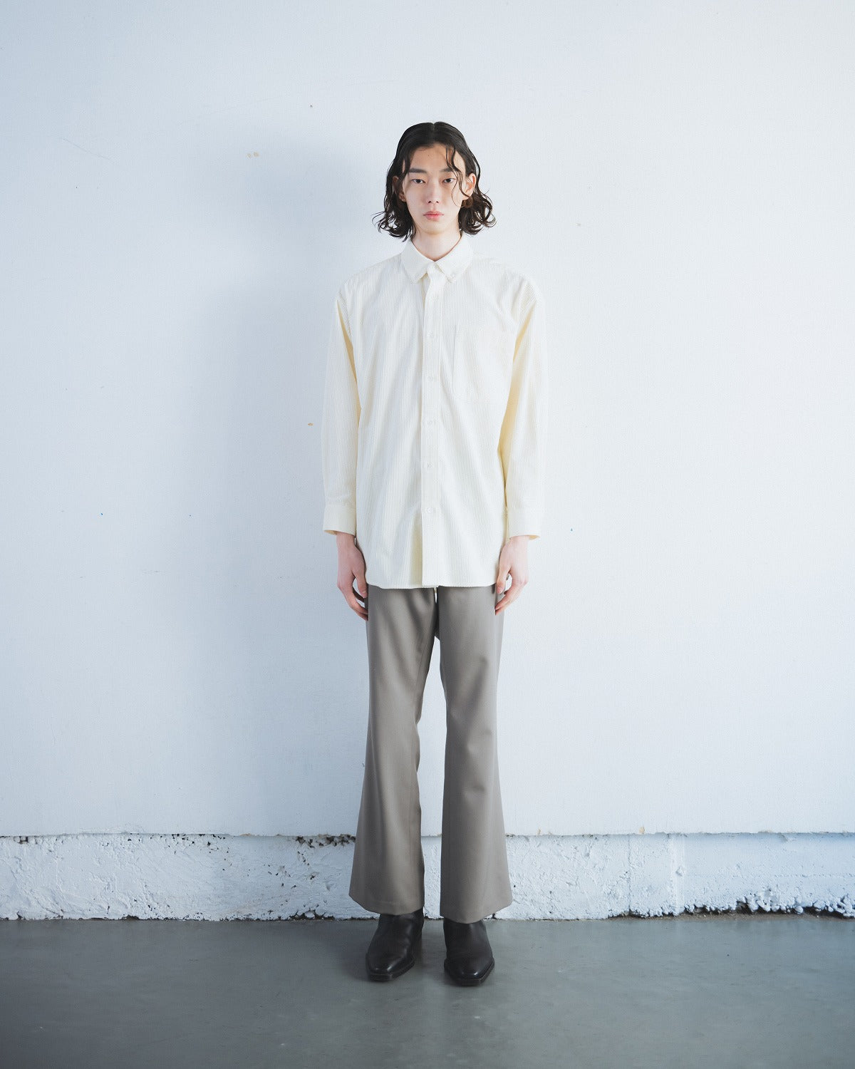 RAYON CORDUROY OVER SIZE BD SHIRTS - ECRU